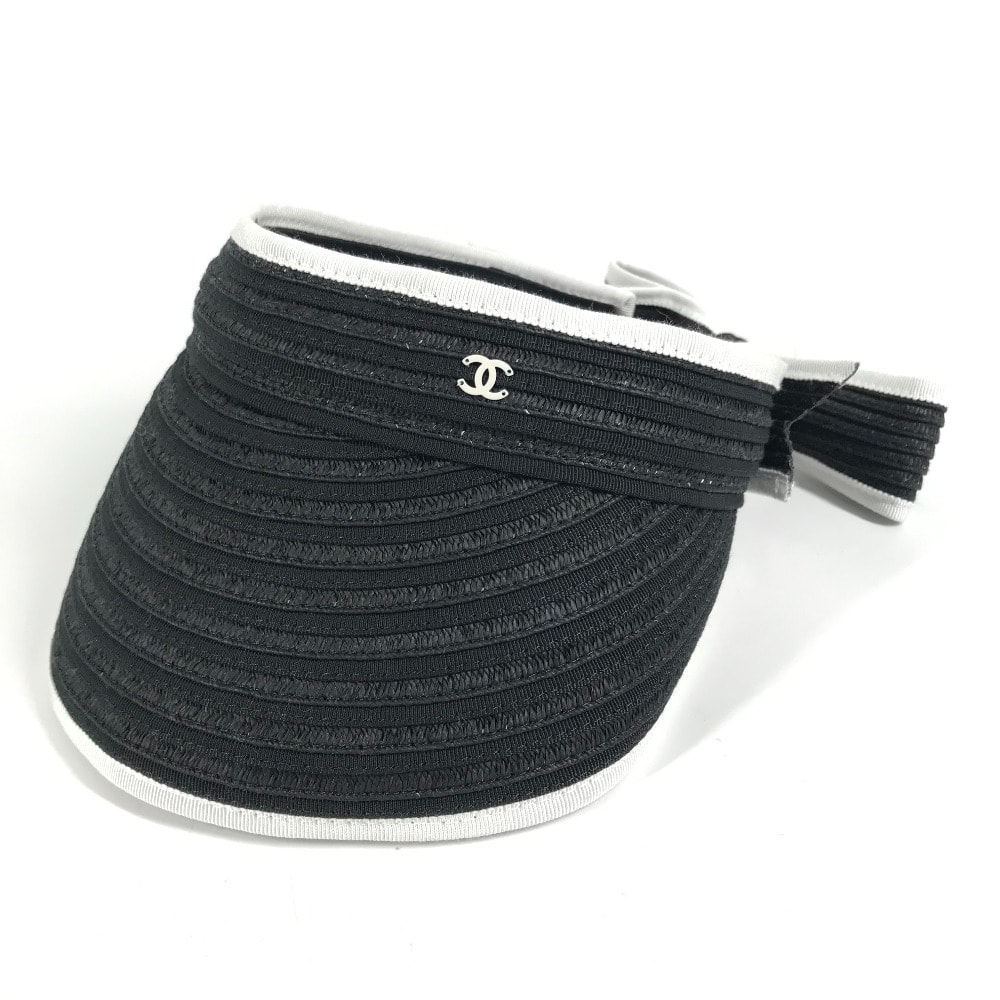 シャネル CHANEL CC ココマーク リボン りぼん 22P 帽子 サンバイザー ブラック 新品同様