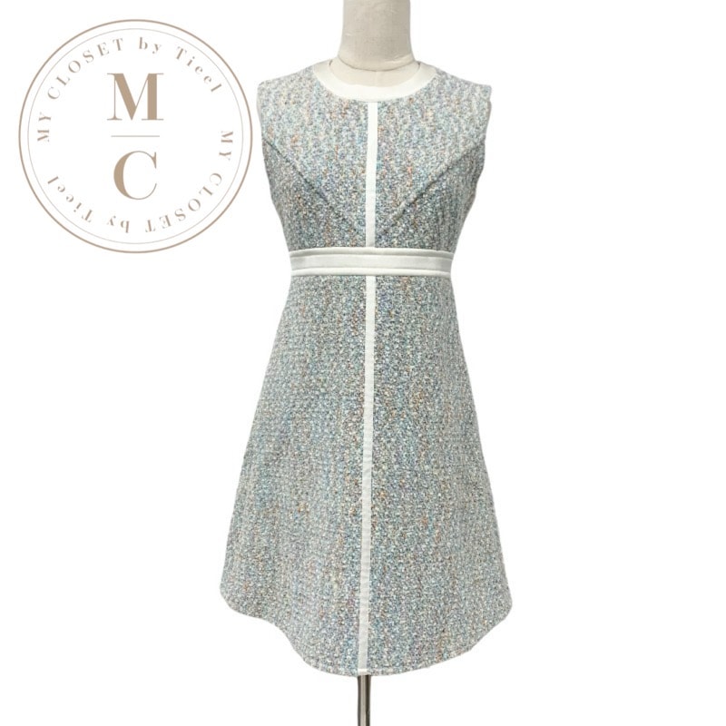 ルイヴィトン LOUIS VUITTON ワンピース ホワイト ブルー系 22SS Aラインドレス ツイード スターダスト