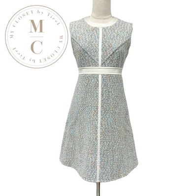 ルイヴィトン LOUIS VUITTON ワンピース ホワイト ブルー系 22SS Aラインドレス ツイード スターダスト