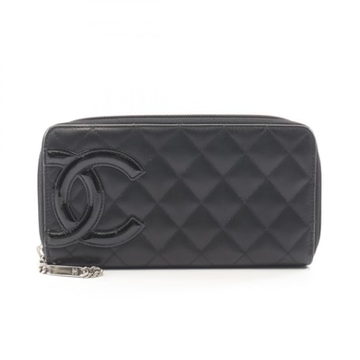 シャネル CHANEL カンボンライン ラウンド長財布 財布 レザー パテントレザー レディース ブラック系 【中古】