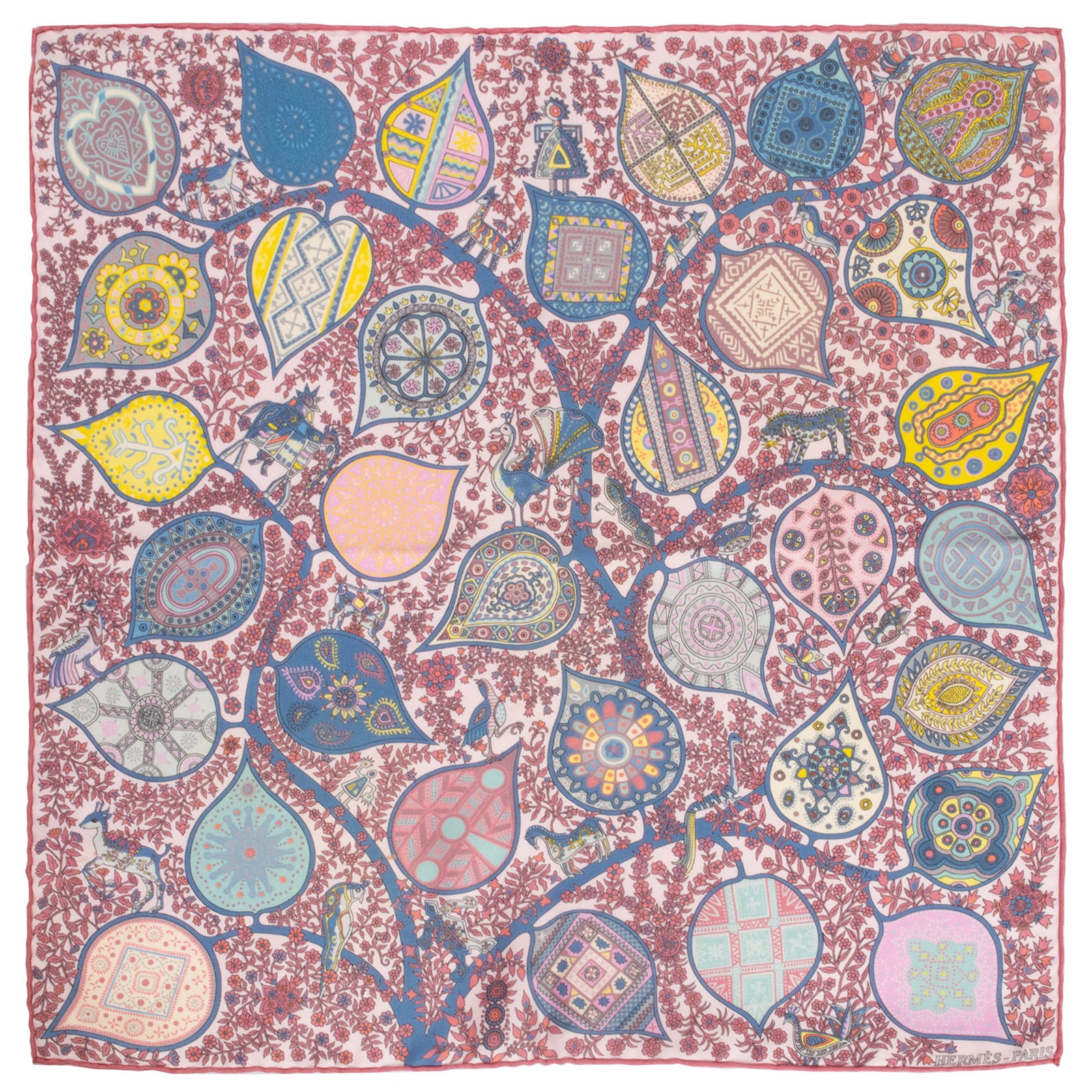 HERMES エルメス ガヴロッシュ L'Arbre de Vie 生命の木 892649S スカーフ カレ45 シルク ピンク マルチカラー【中古】