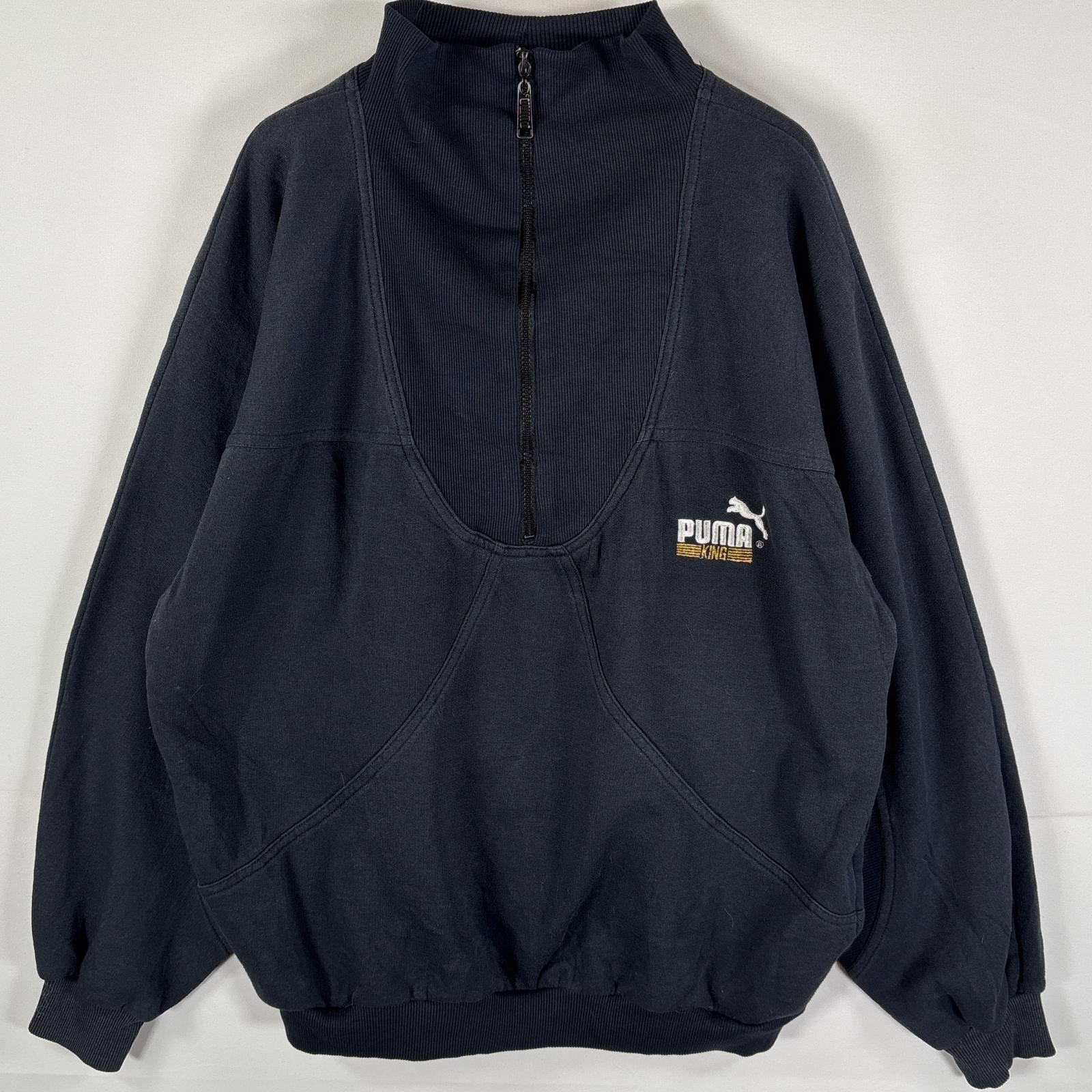 古着 プーマ PUMA スウェット ハーフジップ ワンポイントロゴ刺繍 M ブラック系 メンズ