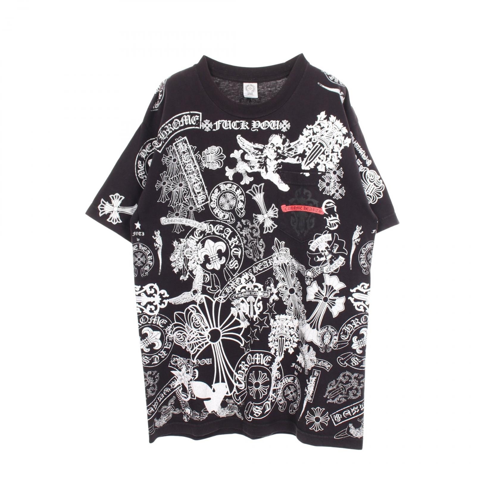 クロムハーツ CHROME HEARTS HALF SLEEVE T-SHIRT MULTI MOTIF ポケット付き 半袖Tシャツ 衣料品 トップス コットン メンズ ブラック系 / ホワイト系 【中古】