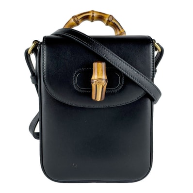 グッチ GUCCI ショルダーバッグ ハンドバッグ バックパック バンブー レザー ブラック ゴールド レディース【中古】 z9430