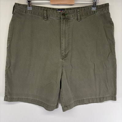 古着 トミーヒルフィガー TOMMY HILFIGER パンツ ハーフパンツ ワンポイントロゴ ショートパンツ ジップ w38 グリーン系 メンズ