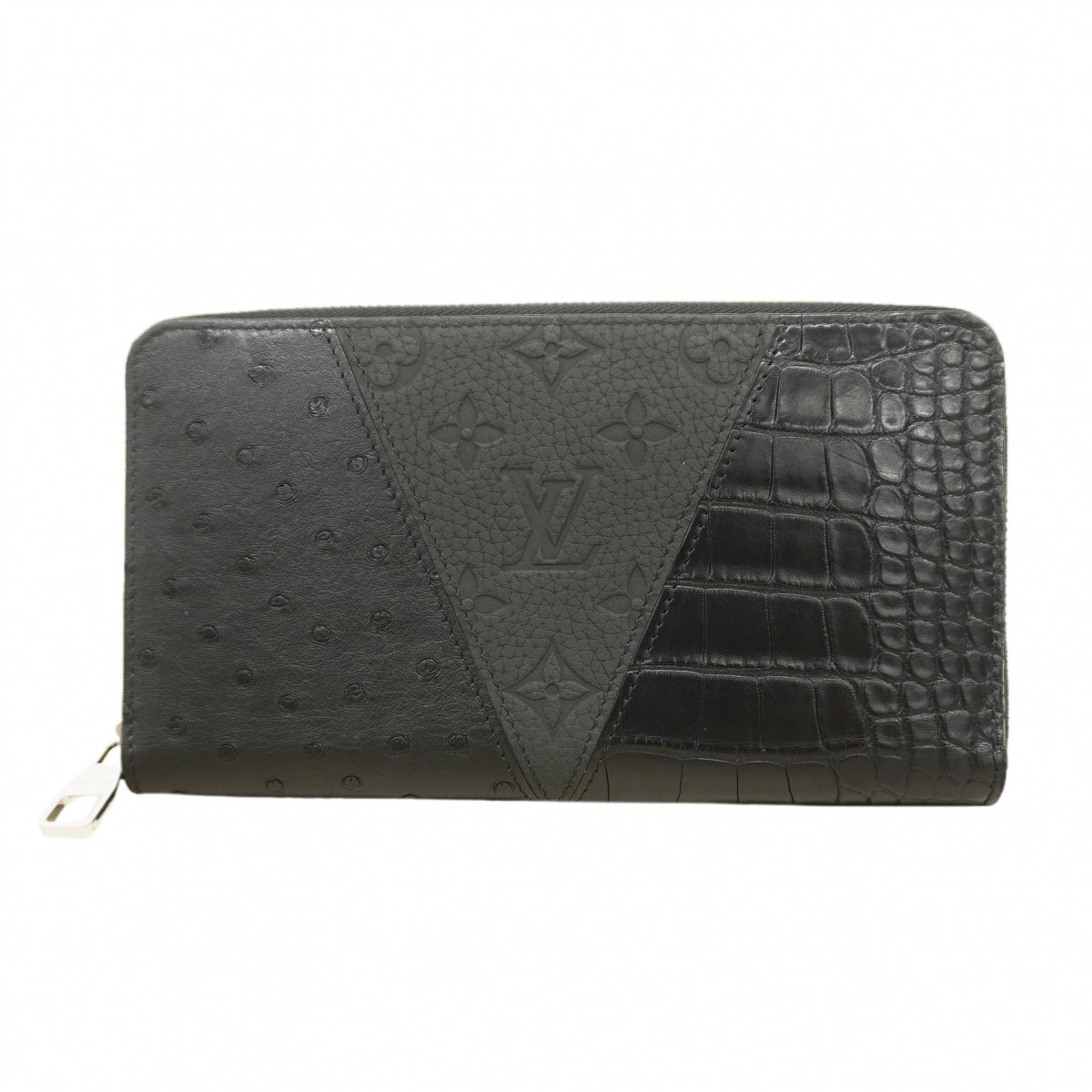 【6db1324】ルイヴィトン 長財布 モノグラム・トリヨン ジッピーオーガナイザーNM オーストリッチ クロコダイル ブラック【中古】メンズ