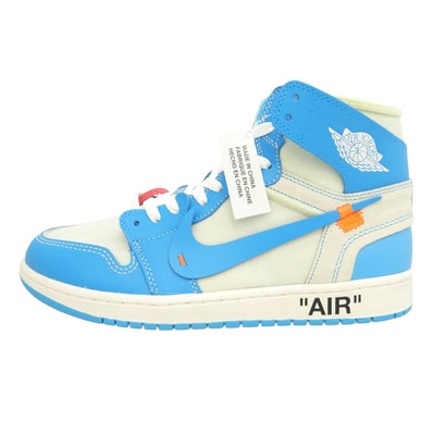 NIKE OFF-WHITE AQ0818-148 【フェイクバスターズ鑑定済】× Off-White Air Jordan 1 AJ1 High UNC White Dark Powder Blue【新古品】【未使用】【中古】