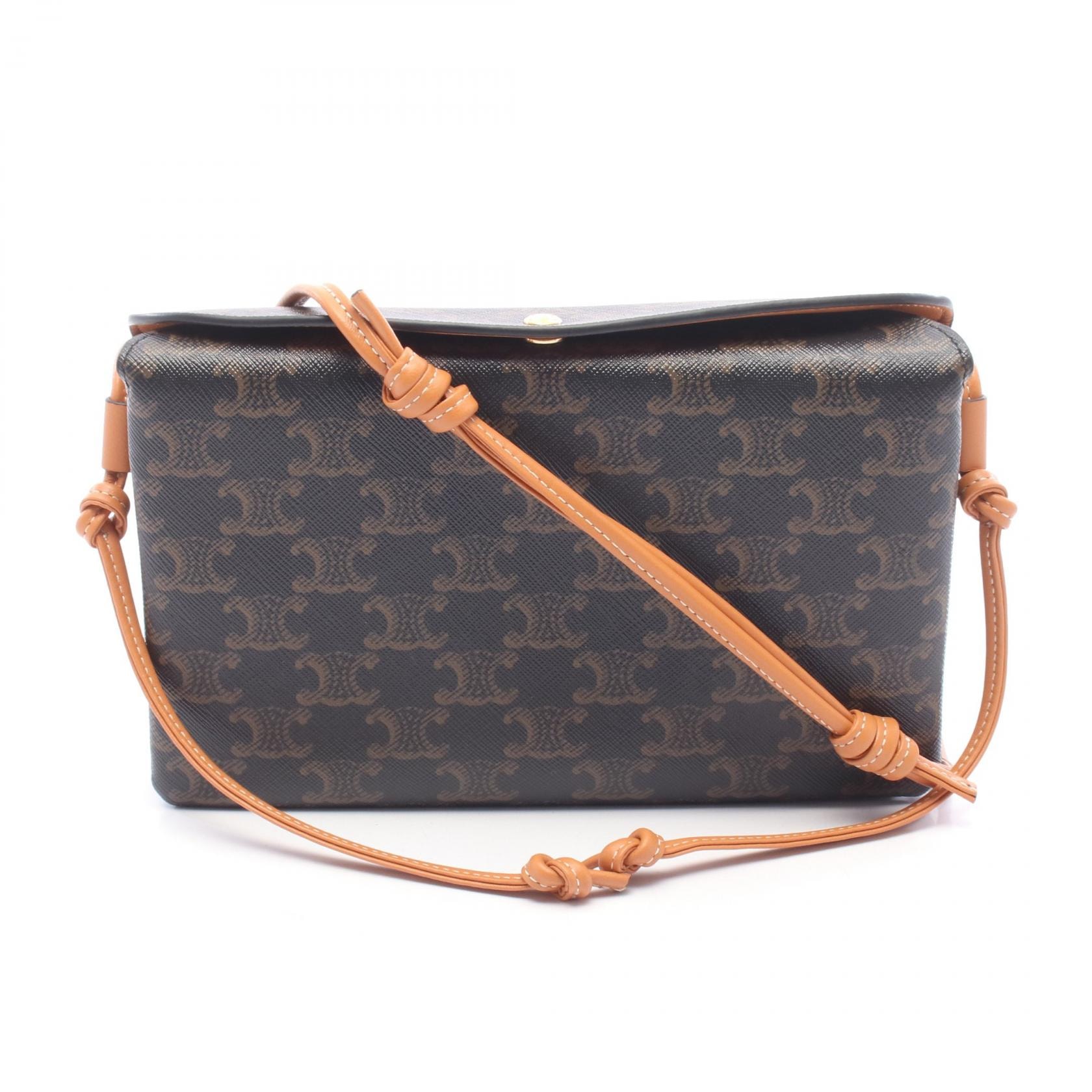 セリーヌ CELINE トリオフラップ トリオンフ ショルダーバッグ バッグ PVCコーティングキャンバス レザー レディース ブラック系 / ブラウン系 10P863N9803MI 【新品】