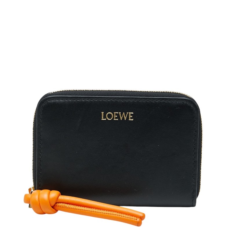 ロエベ コインケース 小銭入れ ブラック オレンジ レザー レディース LOEWE 【中古】