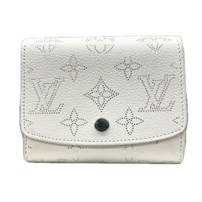 LOUIS VUITTON 極美品 ルイヴィトン ポルトフォイユ イリス コンパクト モノグラムマヒナ 二つ折り財布 M12682 レザー RFID確認済 ホワイト ミニ LV Aランク 中古 鑑定済 ヴィトン財布