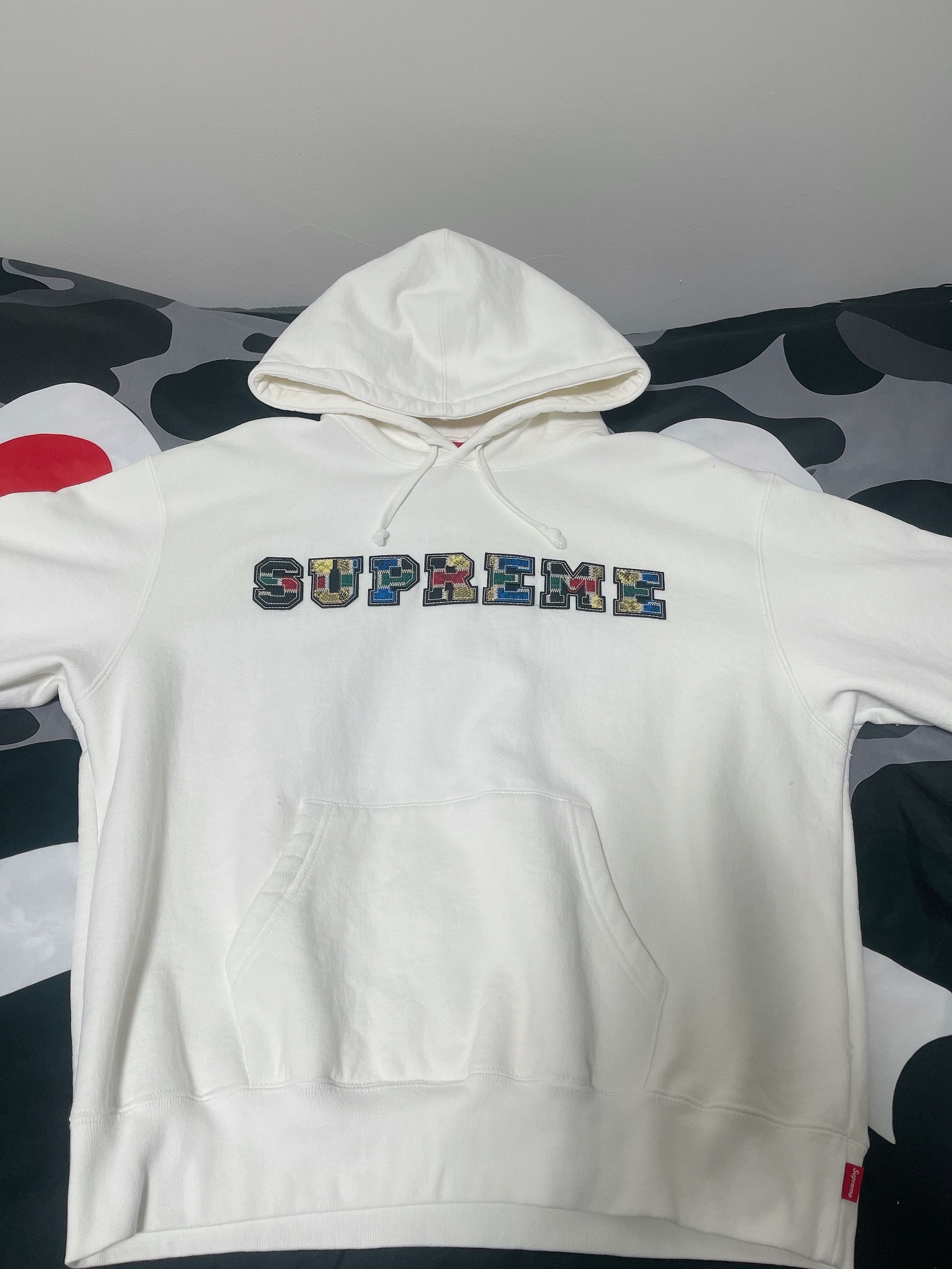 Supreme Collegiate Patchwork Leather Hooded Sweatshirt "White"