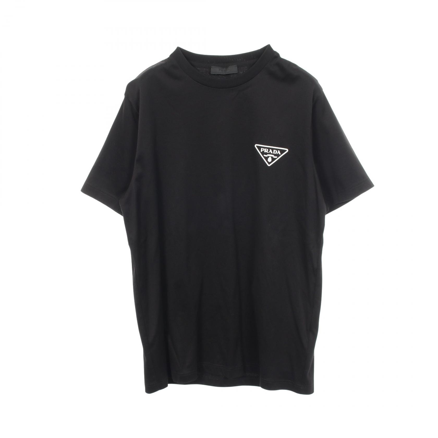 プラダ PRADA トライアングルロゴ 半袖Tシャツ 衣料品 トップス コットン メンズ ブラック系 【中古】