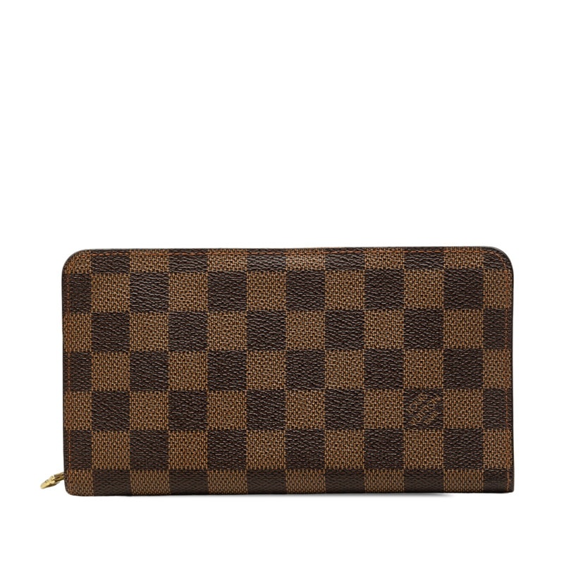 ルイ ヴィトン ダミエ ポルトモネ ジップ ラウンドファスナー 長財布 N61728 ブラウン PVC レザー レディース LOUIS VUITTON 【中古】