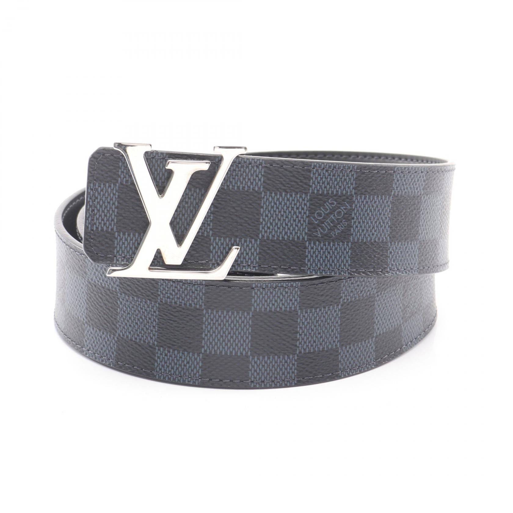 ルイ・ヴィトン LOUIS VUITTON サンチュール LVイニシャル ベルト 衣料品 レザー PVC ダミエ・コバルト メンズ ブラック系 / ブルー系 M0087 【中古】