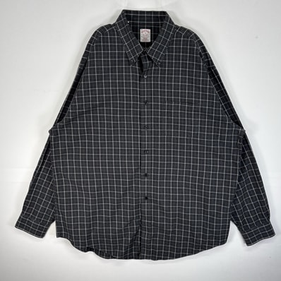 古着 ブルックスブラザーズ Brooks Brothers 長袖シャツ ボタンダウン 大きいサイズ REGULAR FIT XL ダークグレー系 チェック メンズ