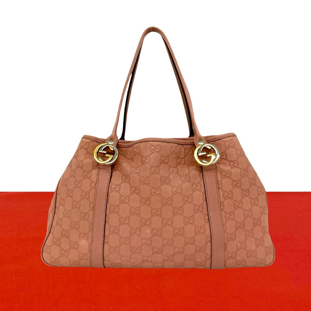 GUCCI グッチ GGツインズ シマ レザー トートバッグ ピンク
64398