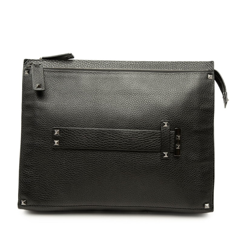 ヴァレンティノ ロックスタッズ クラッチバッグ セカンドバッグ ブラック レザー レディース VALENTINO 中古