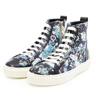 新品同様 ルイ・ヴィトン ハイカット フローラルプリント&エンボス モノグラムフラワー 花柄 スニーカー レディース ブラック系 36 LOUIS VUITTON