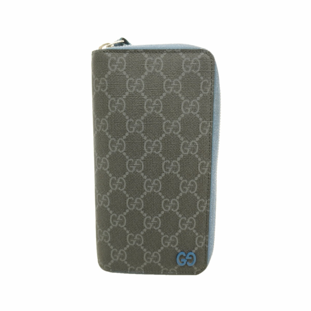 【6he5389】グッチ 長財布 GGスプリーム 822051 PVC ブルー ブラック シルバー金具【中古】メンズ