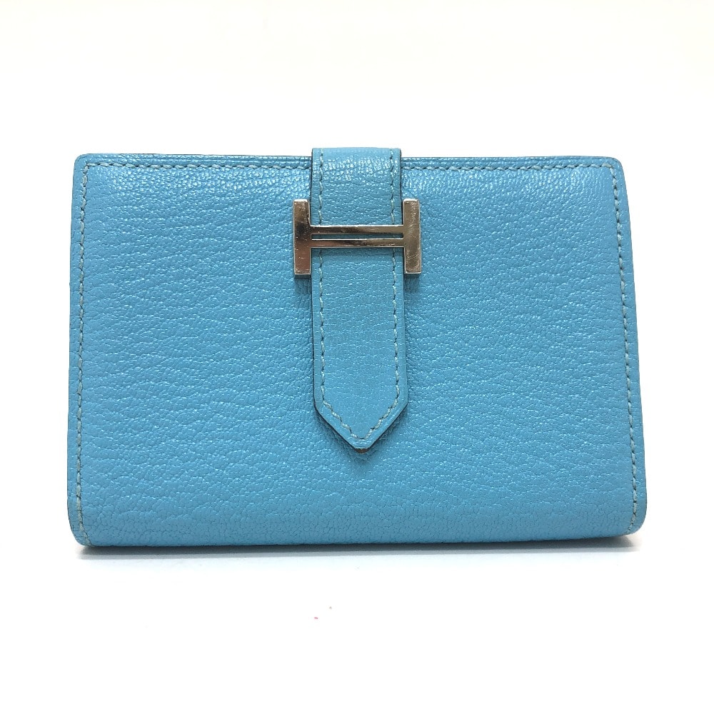 エルメス HERMES ベアン ミニ コンパクト カードケース シェーブルコロマンデル ブルー