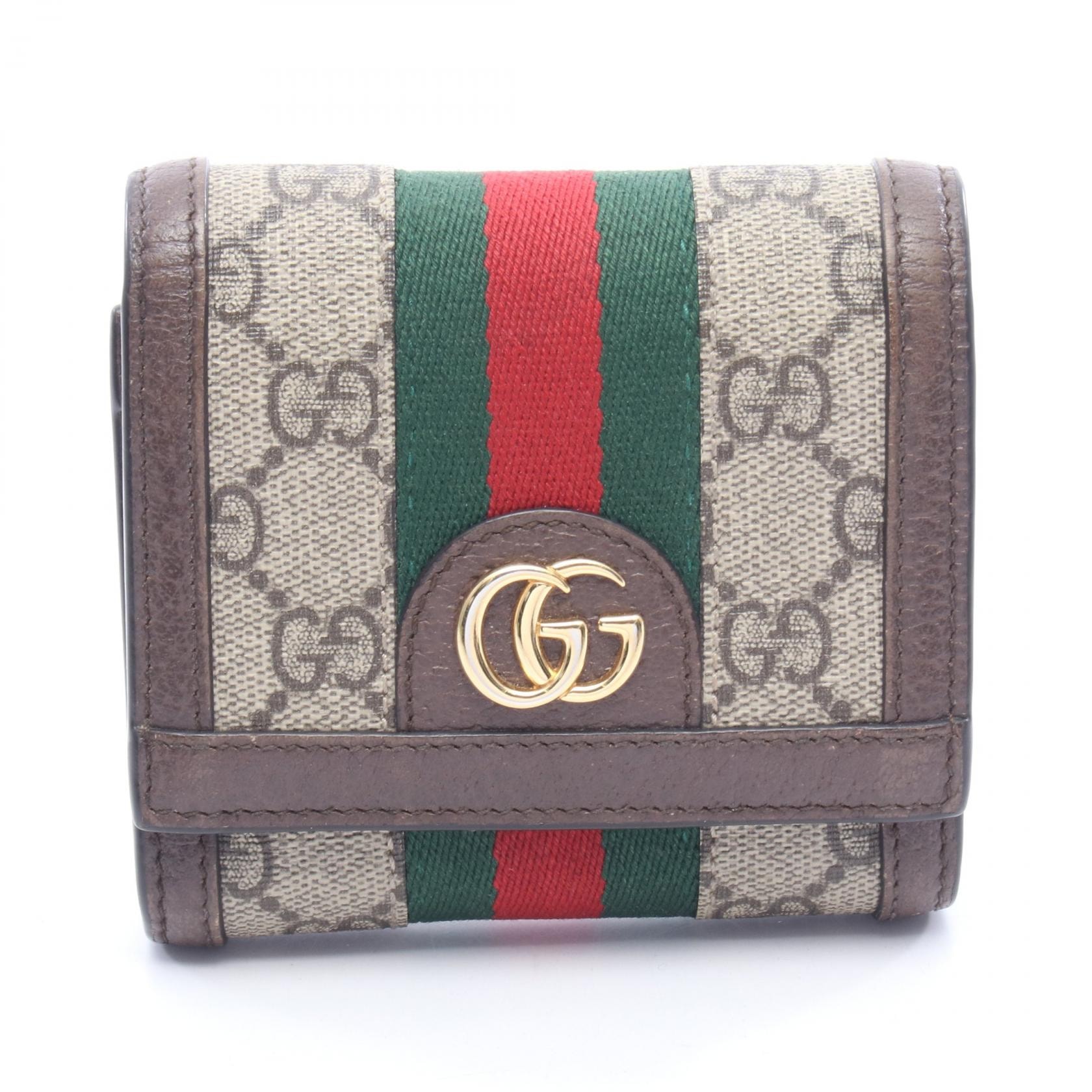 グッチ GUCCI オフィディア GG ウォレット シェリーライン 二つ折り財布 財布 レザー PVC レディース ベージュ系 / ブラウン系 / マルチカラー 598662 【中古】