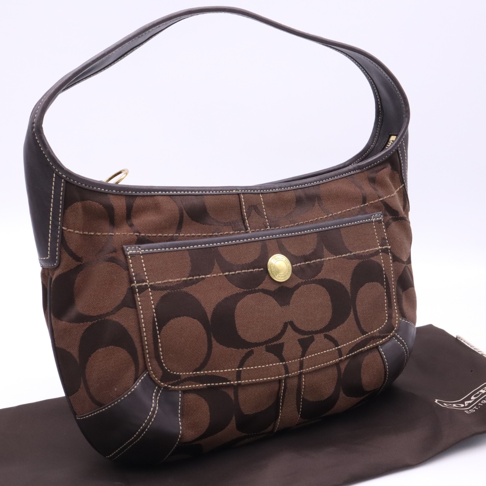 美品 COACH コーチ キャンバス シグネチャー ワンショルダーバッグ 11290 ハンドバッグ ブラック キャンバス レディース