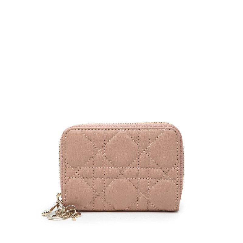ディオール レディディオール カナージュ ミニウォレット コインケース 小銭入れ ピンク レザー レディース Dior 【中古】
