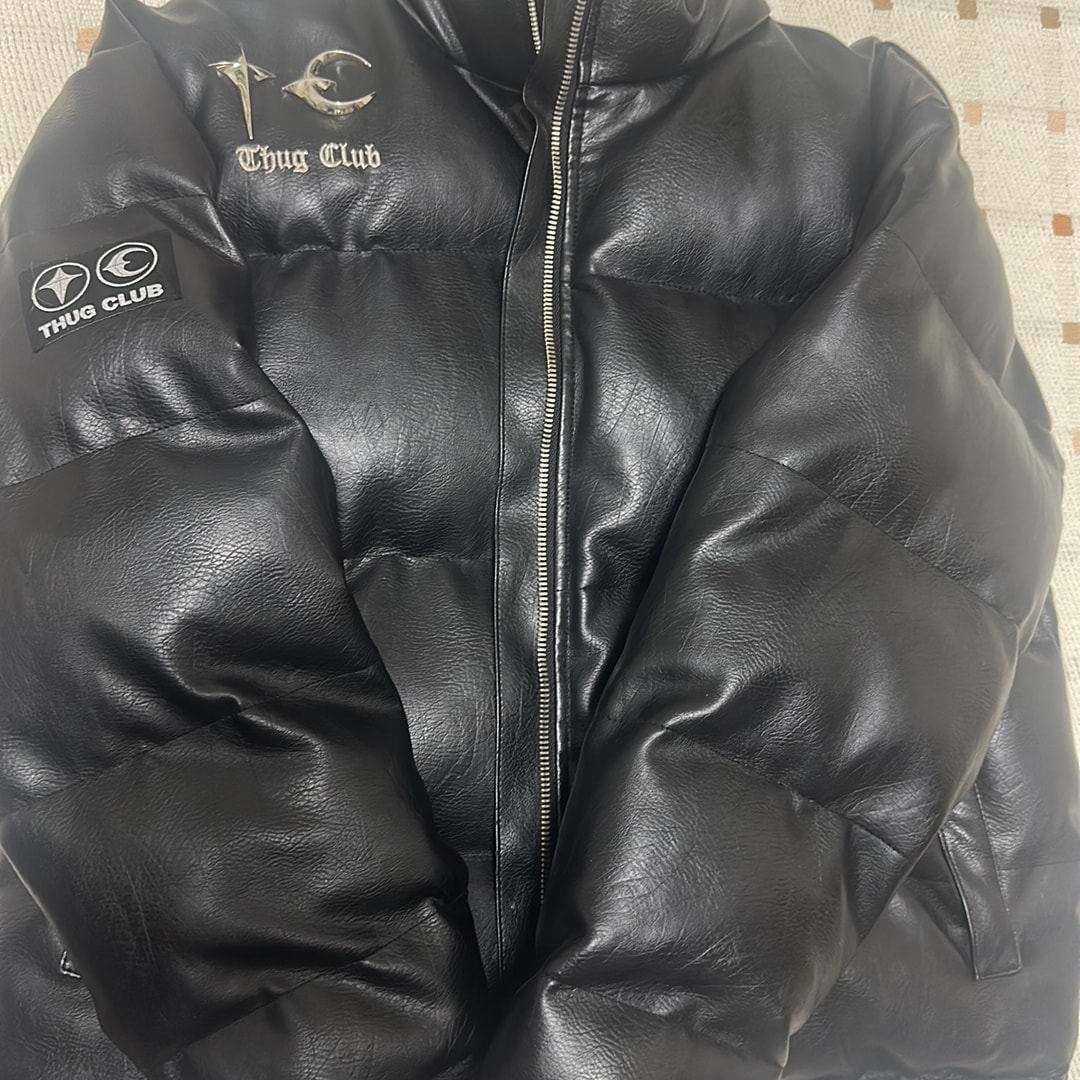 THUG CLUB TC Leather Puffer Jacket "BLACK"