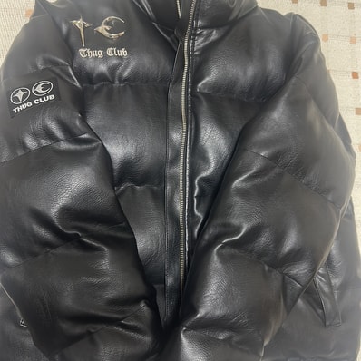 THUG CLUB TC Leather Puffer Jacket "BLACK"