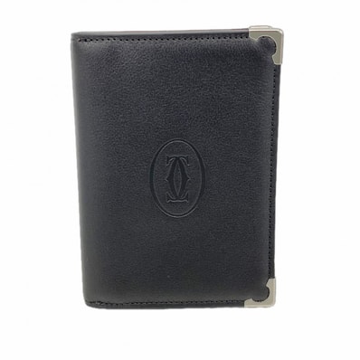【6ec2786】カルティエ カードケース マスト レザー ブラック シルバー金具【中古】メンズ
