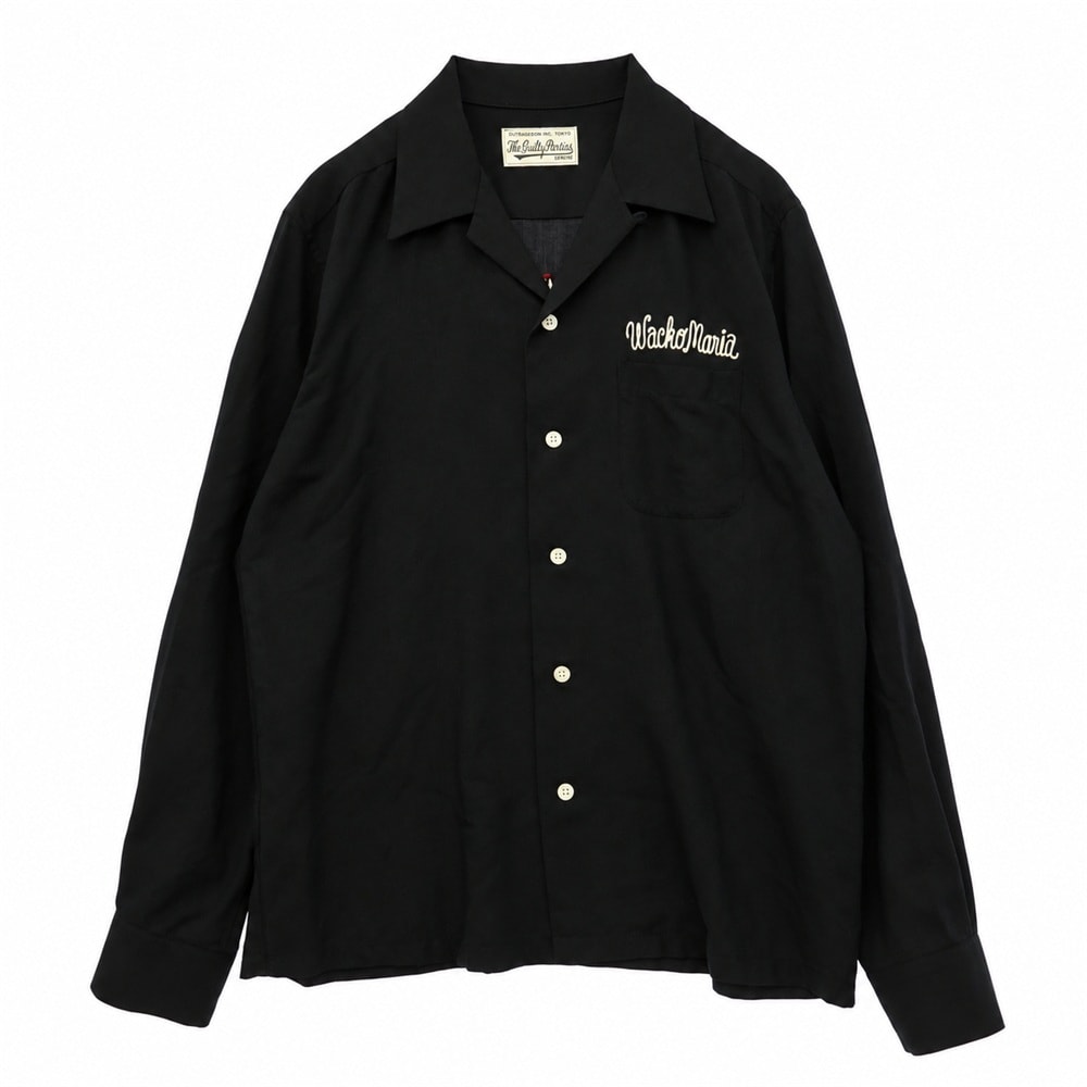 WACKO MARIA ワコマリア 23SS 23SS-WMS-OC16 50'S SHIRT L/S チェーンロゴステッチ バック スカル刺繍 オープンカラー 長袖 シャツ ブラック系 XL【中古】