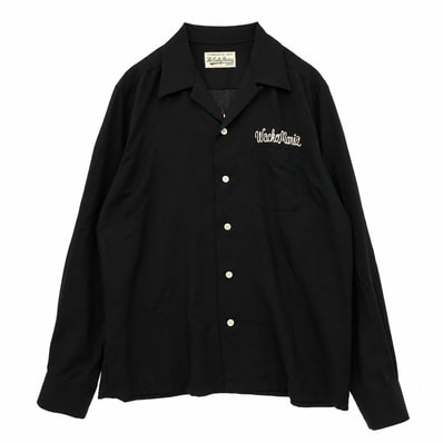 WACKO MARIA ワコマリア 23SS 23SS-WMS-OC16 50'S SHIRT L/S チェーンロゴステッチ バック スカル刺繍 オープンカラー 長袖 シャツ ブラック系 XL【中古】