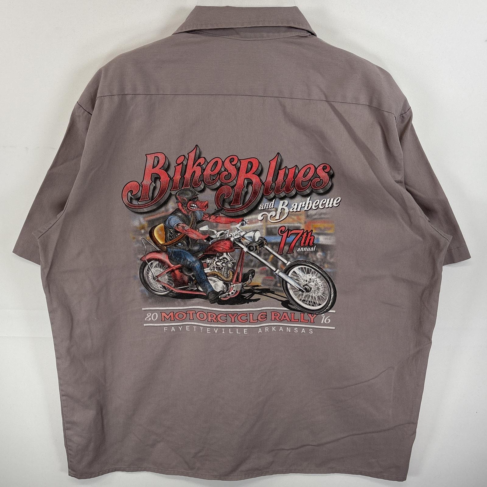 古着 ディッキーズ Dickies 半袖シャツ フラップポケ ワークシャツ バックプリント XL パープル系 メンズ