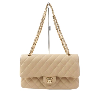 CHANEL Matelasse Classic Double Flap Caviarskin "Beige/Gold"