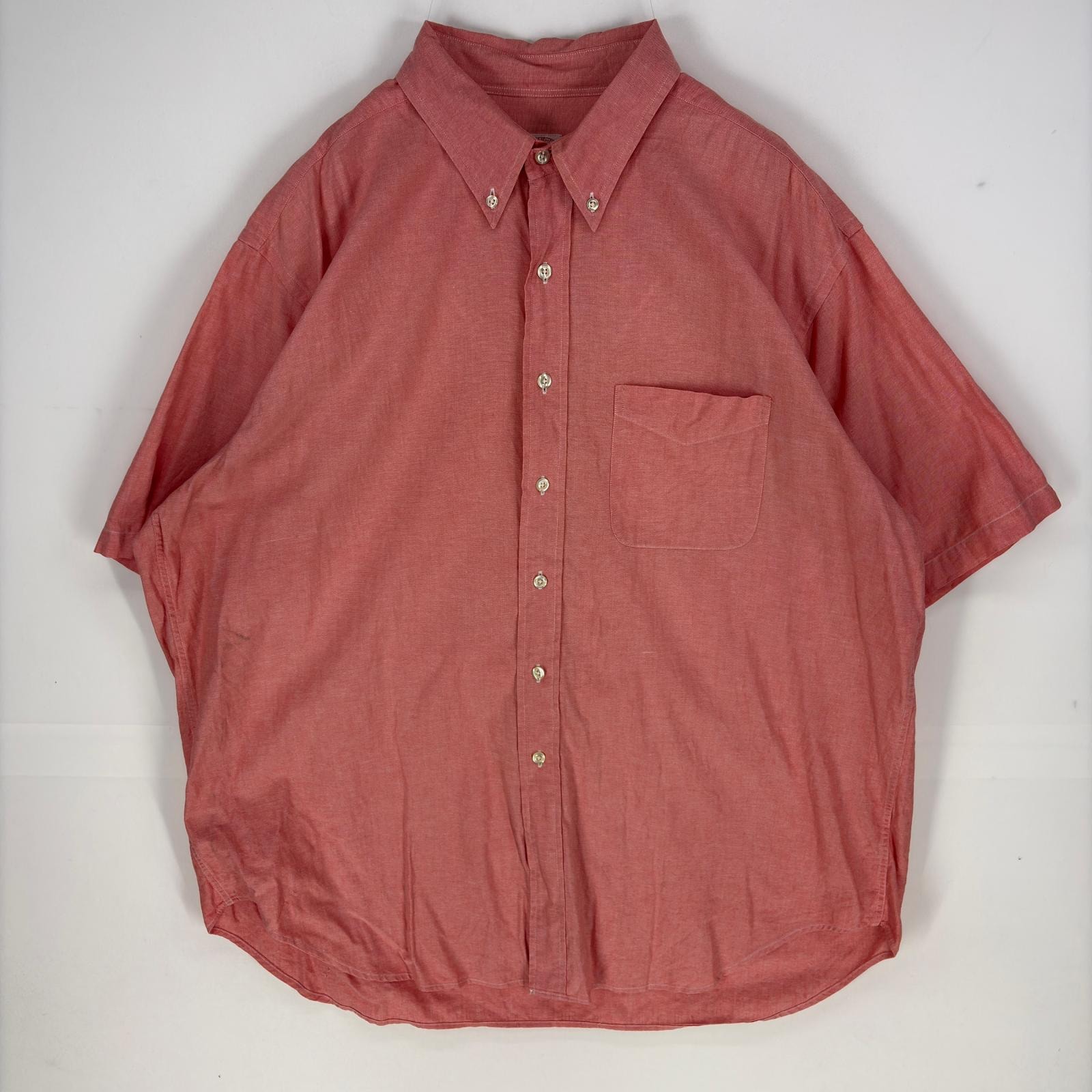古着 ブルックスブラザーズ Brooks Brothers 半袖シャツ ボタンダウン 胸ポケット 1818 XL  ピンク系 無地 メンズ
