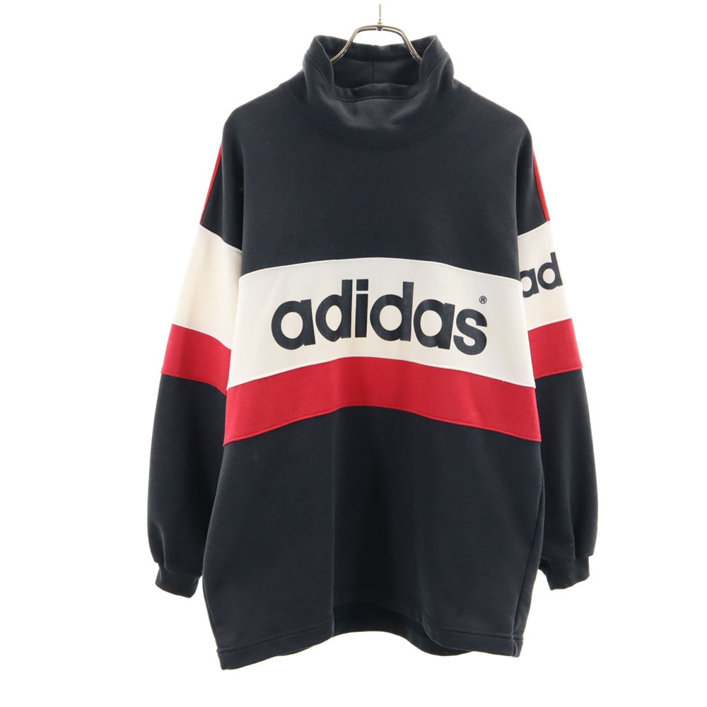 adidas アディダス 80s 日本製 デサント製 ヴィンテージ 長袖 ハイネック スウェット トレーナー M-L 黒