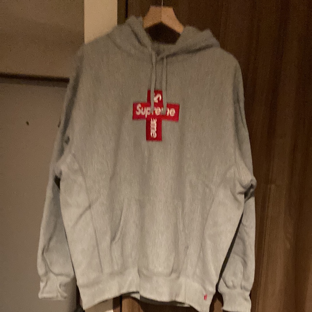 Supreme Cross Box Logo Hooded Sweatshirt "Grey"