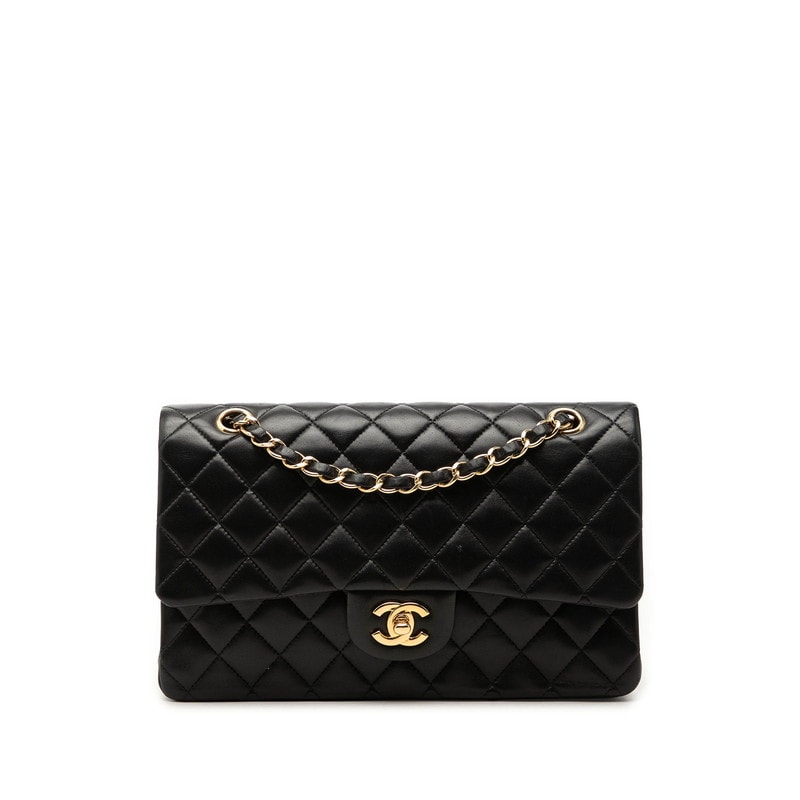 シャネル ココマーク ダブルフラップ マトラッセ25 チェーン ショルダーバッグ ブラック ラムスキン レディース CHANEL 中古