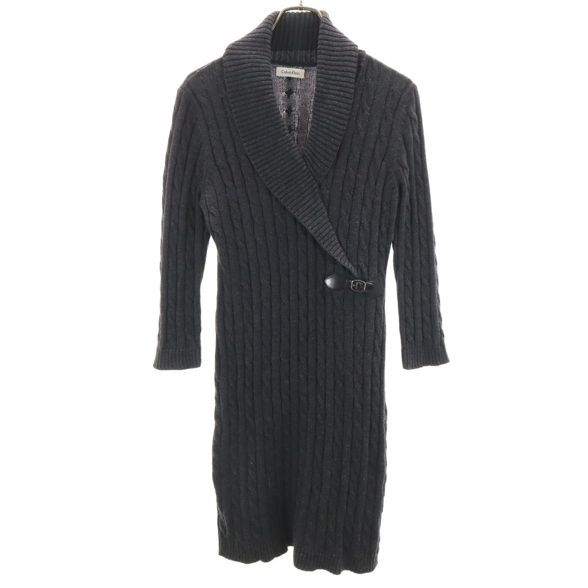 Calvin klein カルバンクライン 長袖 カシュクール ニット ワンピース グレー