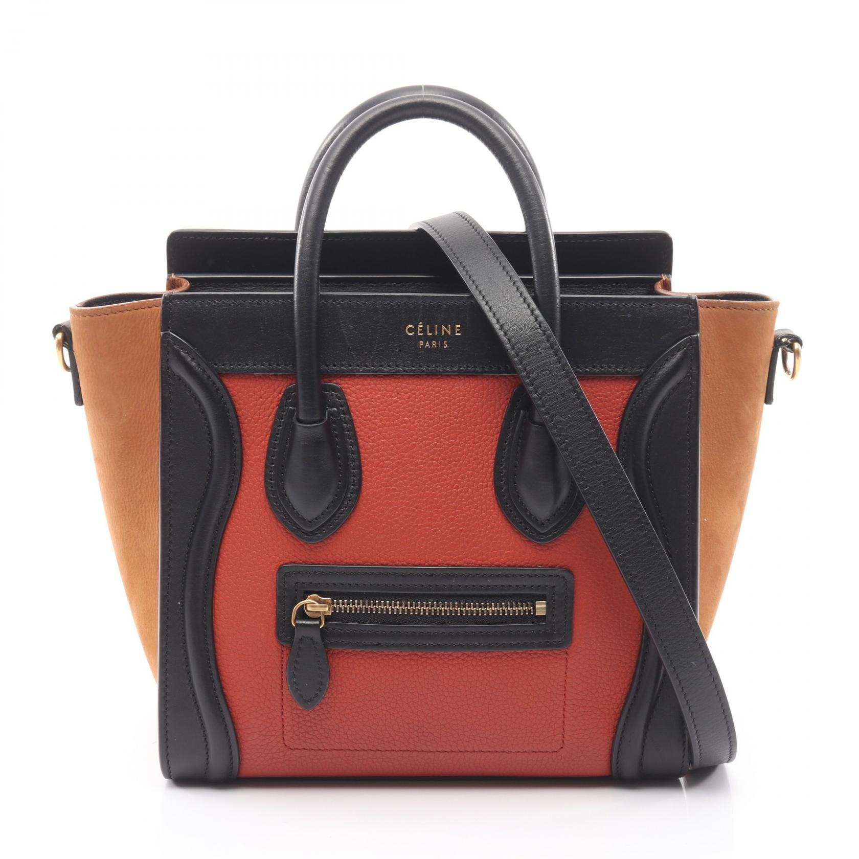 セリーヌ CELINE ラゲージ ナノショッパー 2WAY ハンドバッグ バッグ レザー レザー レディース レッド系 / ブラック系 / ブラウン系 【中古】