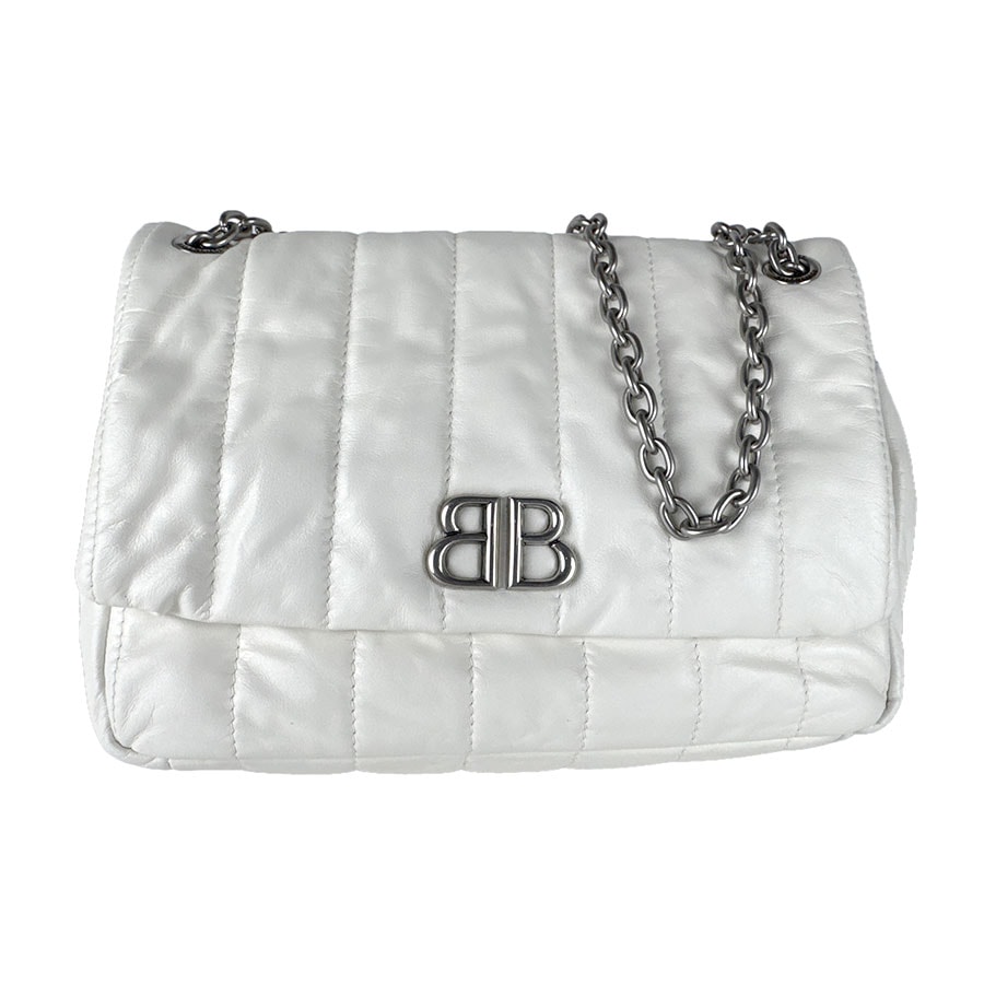 バレンシアガ BALENCIAGA ショルダーバッグ モナコ レザー ホワイト レディース 781672【中古】 z8722