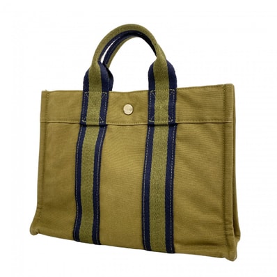 【6dd5339-k】エルメス トートバッグ フールトゥPM キャンバス カーキ シルバー金具【中古】メンズ レディース ユニセックス