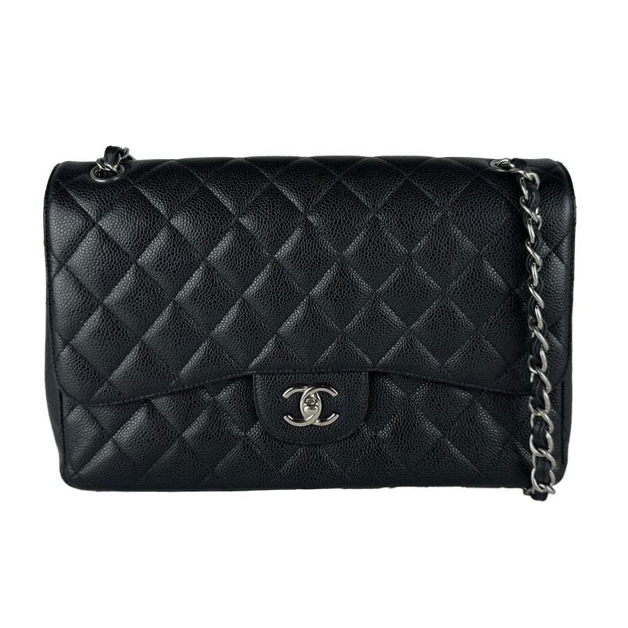 シャネル CHANEL ショルダーバッグ マトラッセ30 キャビアスキンレザー ブラック シルバー レディース【中古】 z10968