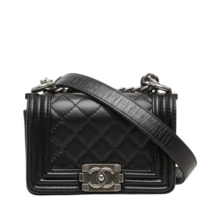 シャネル ココマーク ボーイシャネル チェーン ショルダーバッグ ブラック レザー レディース CHANEL 中古