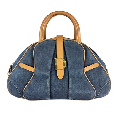 クリスチャンディオール Christian Dior ハンドバッグ デニム/レザー ネイビー/ブラウン ゴールド レディース【中古】 z11103