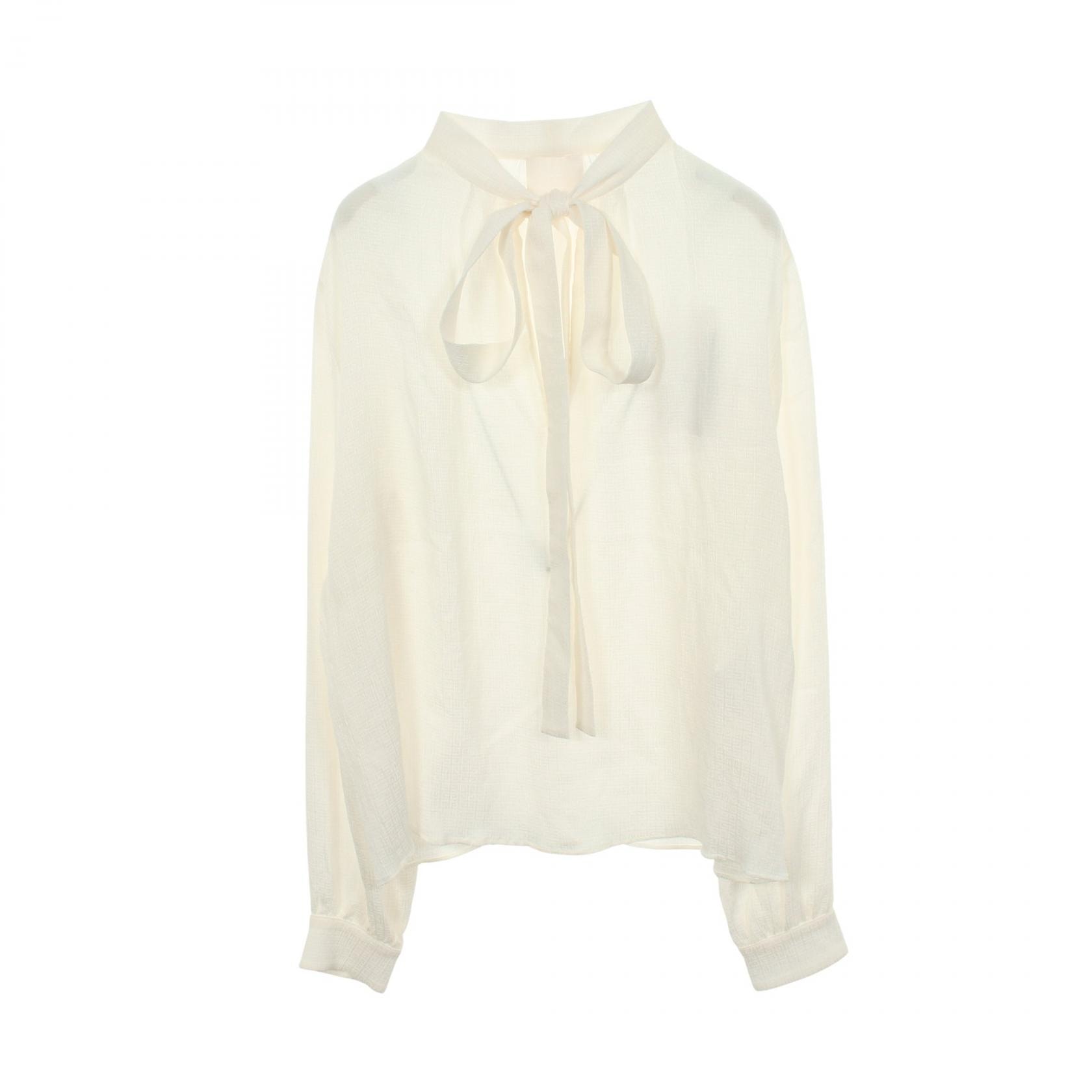 ジバンシィ GIVENCHY ロゴ総柄 ボウタイ プルオーバー ブラウス 衣料品 トップス シルク レディース ホワイト系 BW616914W0 【中古】