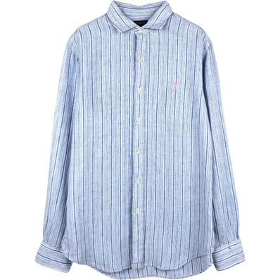 古着 ラルフローレン Ralph Lauren CLASSIC FIT クラシックフィット ストライプ柄 長袖 リネン ボタンダウンシャツ メンズM相当/eaa676657