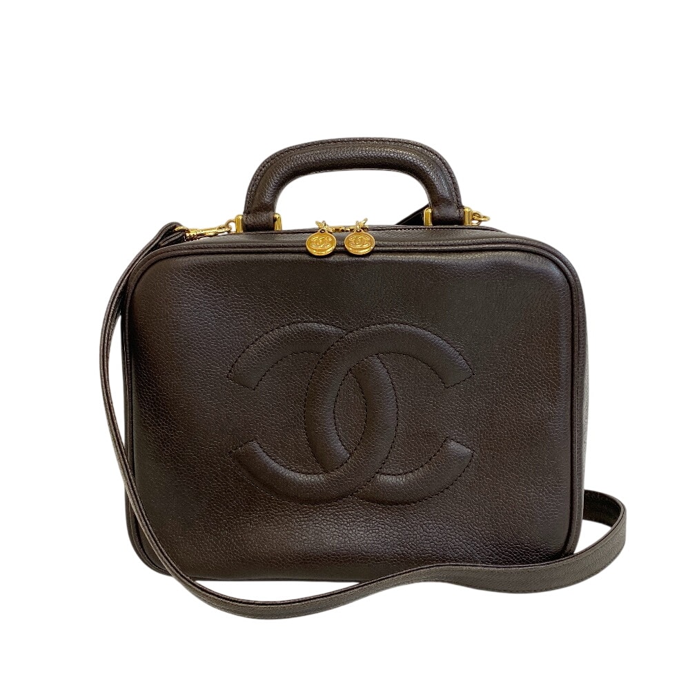 シャネル CHANEL ショルダーバッグ キャビアスキン ココマーク 2way ブラウン