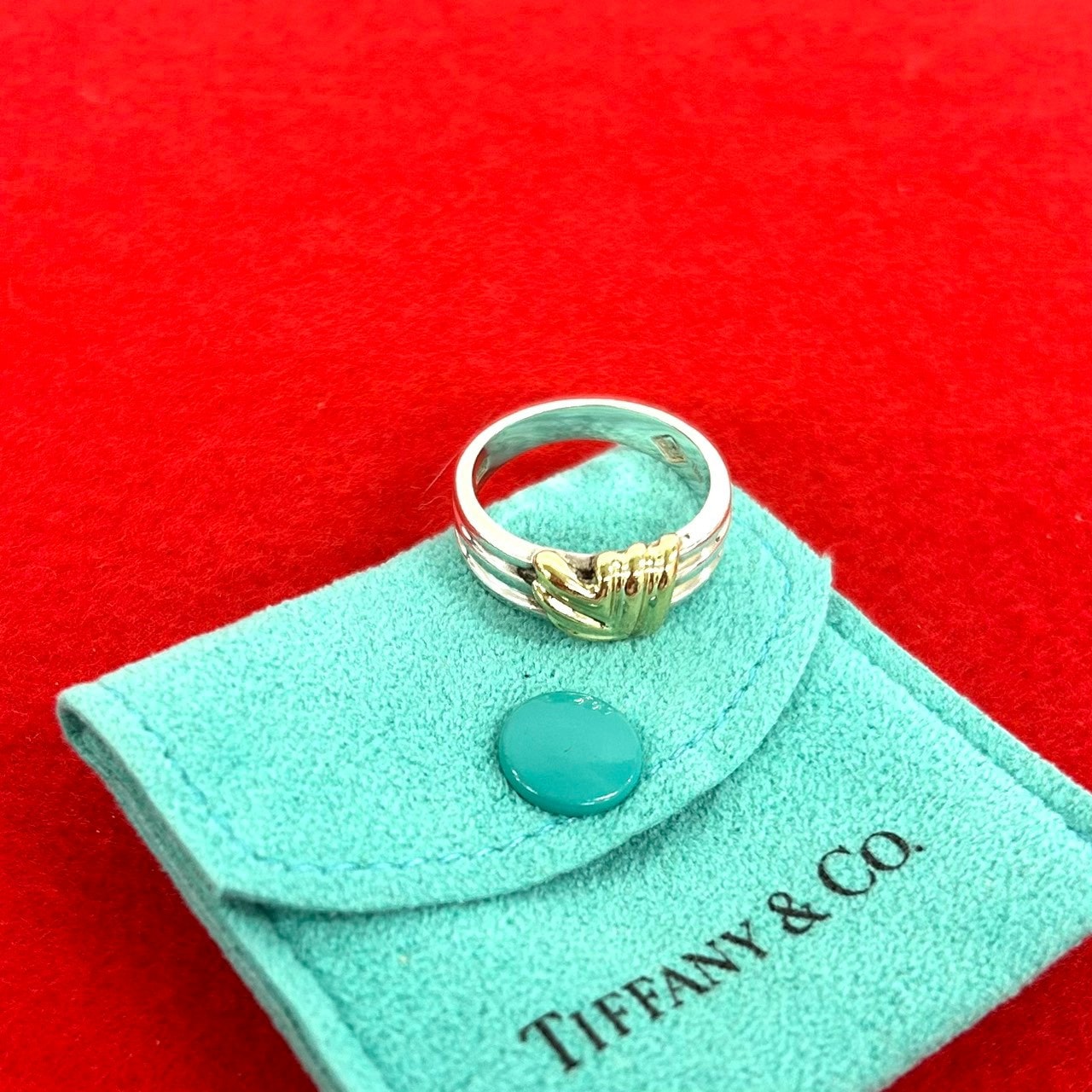 TIFFANY&Co. ティファニー グルーブド シグネチャー リング シルバー925 K18イエローゴールド リング・指輪 8号 シルバー
084-2