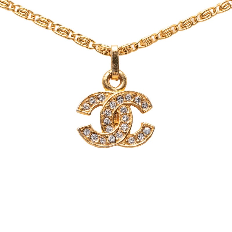 シャネル ココマーク ペンダント ネックレス ゴールド ラインストーン メッキ GP レディース CHANEL 【中古】